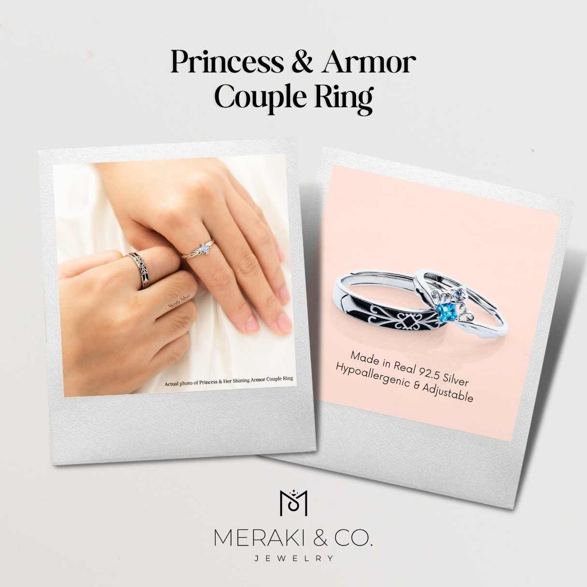 Princess & Armor Couple Ring (Real 92.5 Silver & Adjustable)